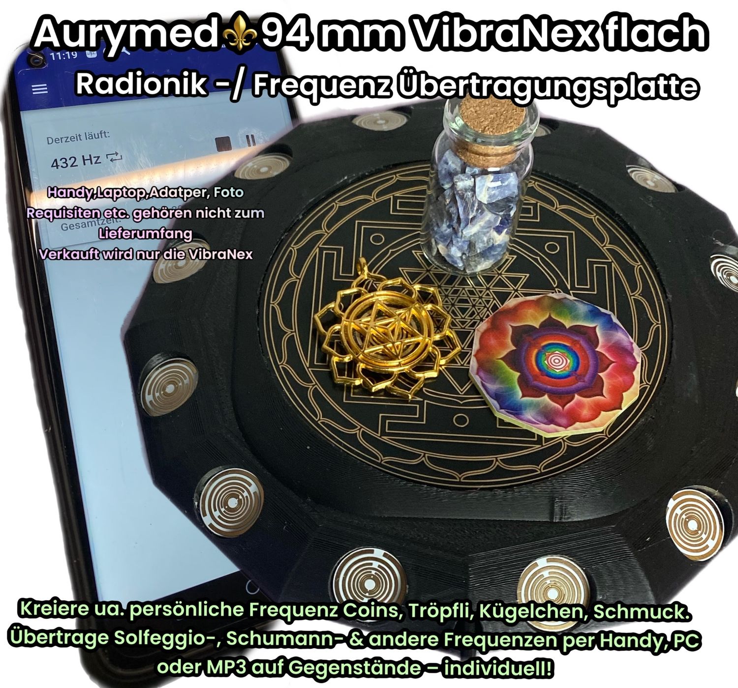 94 mm VibraNex flach - schwarz, Oberflächenplatte Gold legiert