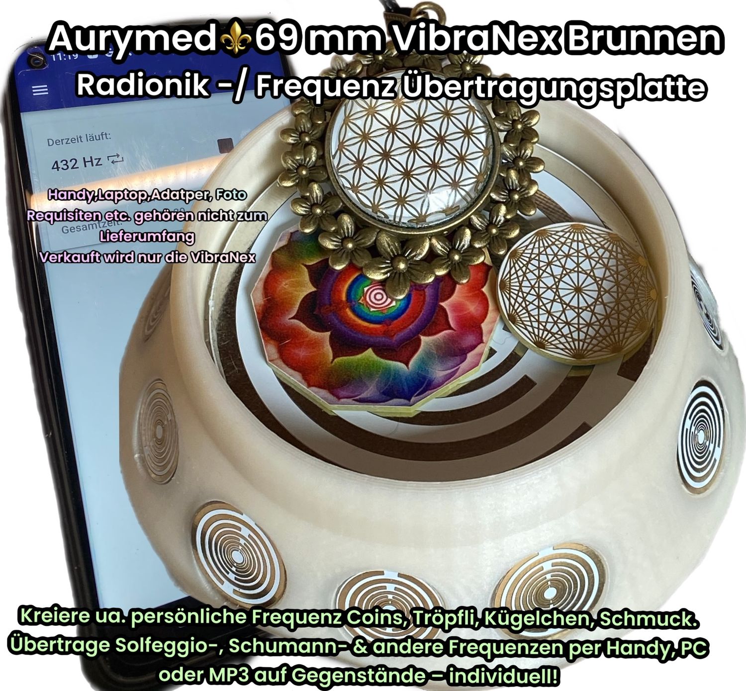 69 mm VibraNex Brunnen - cremeweiß, Oberflächenplatte Zinnlegiert