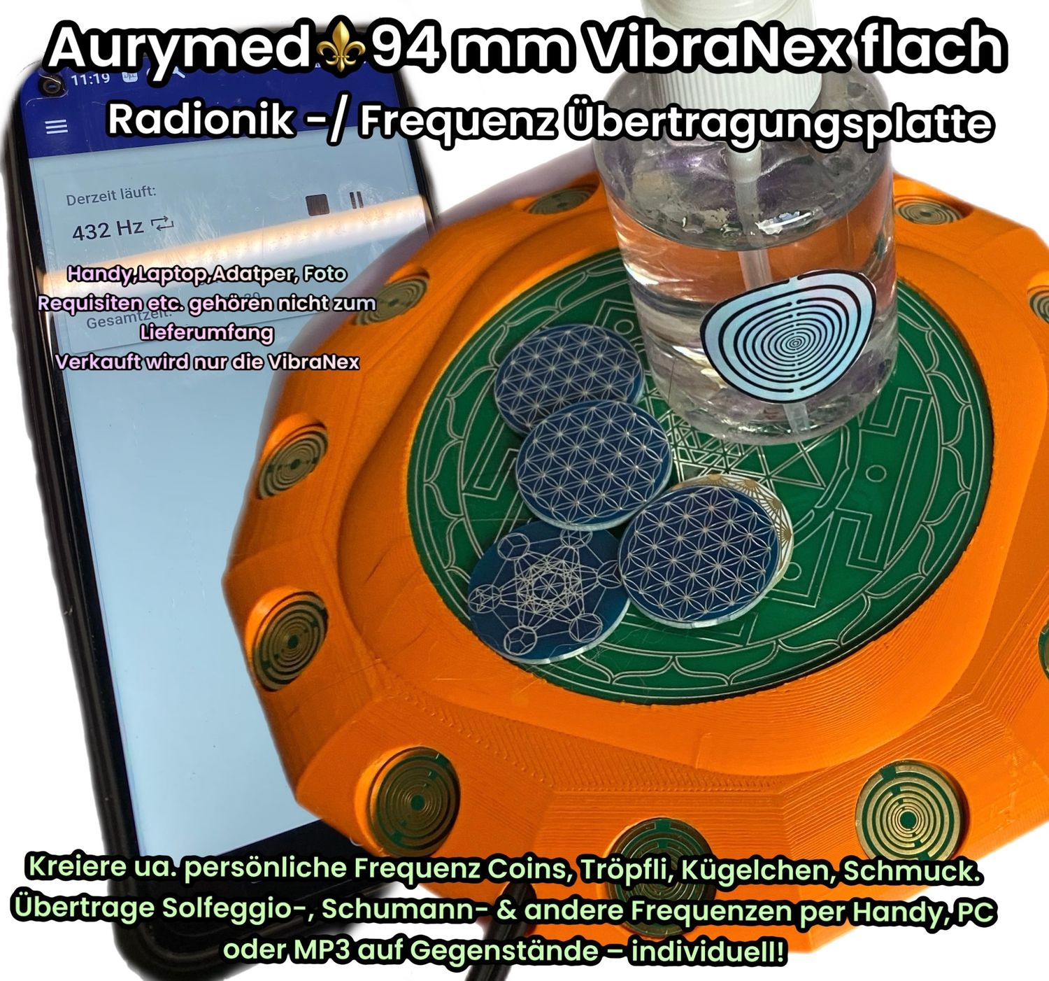 94 mm vibraNex flach - orange, Oberflächenplatte Zinn legiert