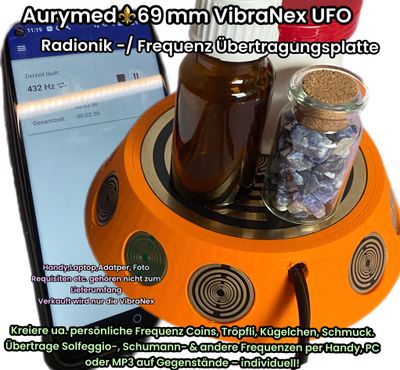 69 mm VibraNex UFO - orange, Oberflächenplatte Gold legiert, Füllung Bergkristall & Turmalin 69 mm VibraNex UFO - orange, Oberflächenplatte Gold legiert, Füllung Bergkristall & Turmalin