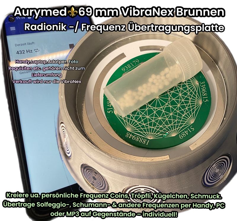 69 mm VibraNex Brunnen - grau, Oberflächenplatte Zinn legiert, Füllung Turmaline 69 mm VibraNex Brunnen - grau, Oberflächenplatte Zinn legiert, Füllung Turmaline