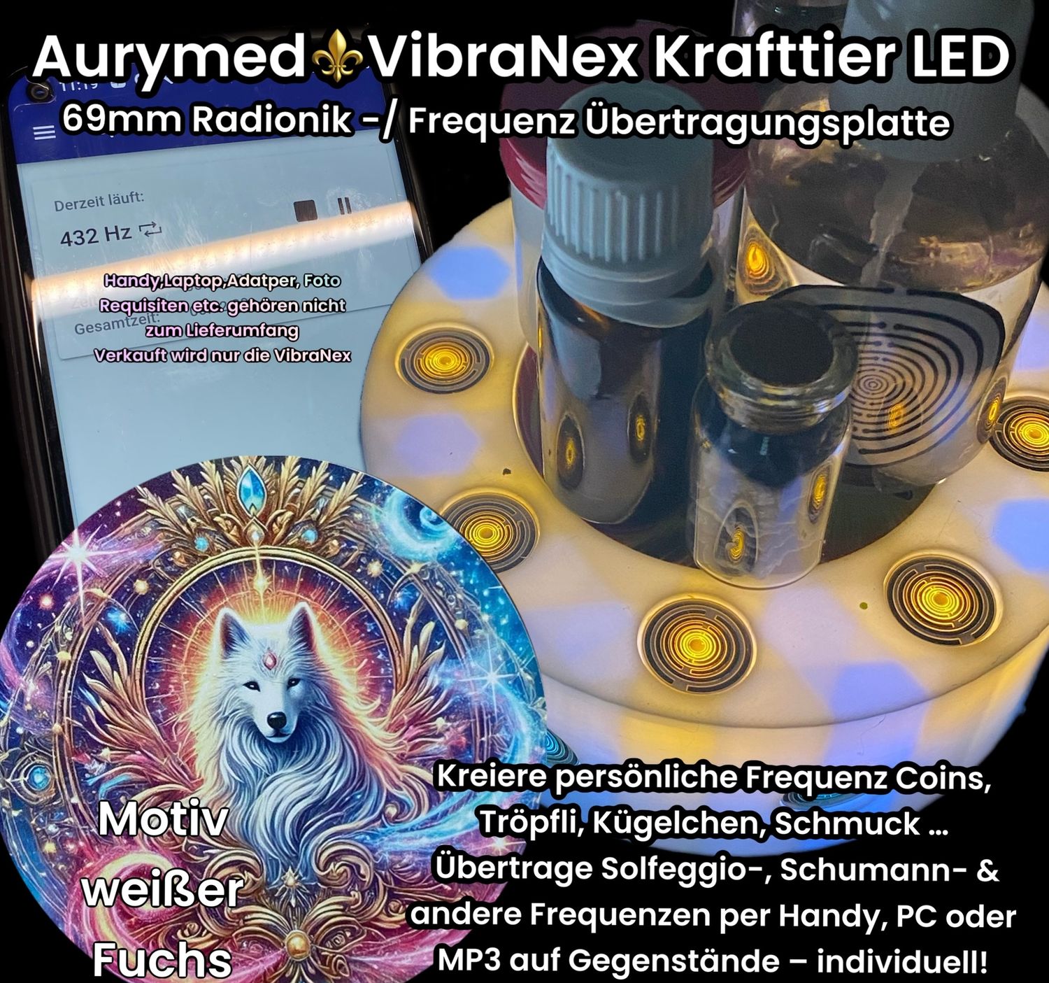 VibraNex LED Krafttier weißer Wolf – LED- & Gehäusefarbe und Füllung frei wählbar