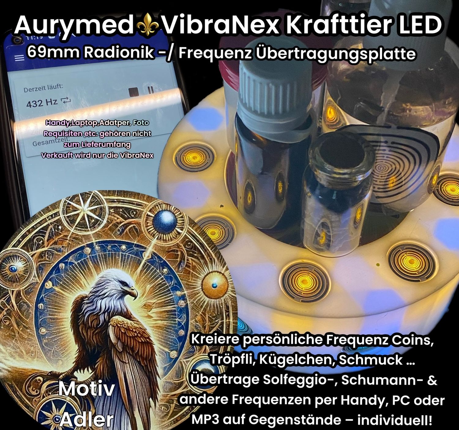 VibraNex LED Krafttier Adler – LED- & Gehäusefarbe und Füllung frei wählbar