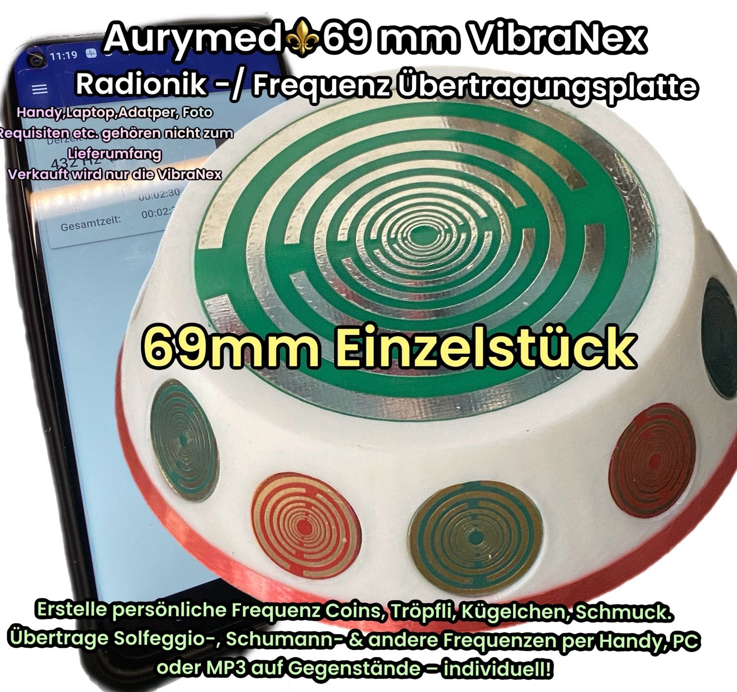 69 mm VibraNex flach - 2-farbig, Oberflächenplatte Zinn legiert - EINZELSTÜCK