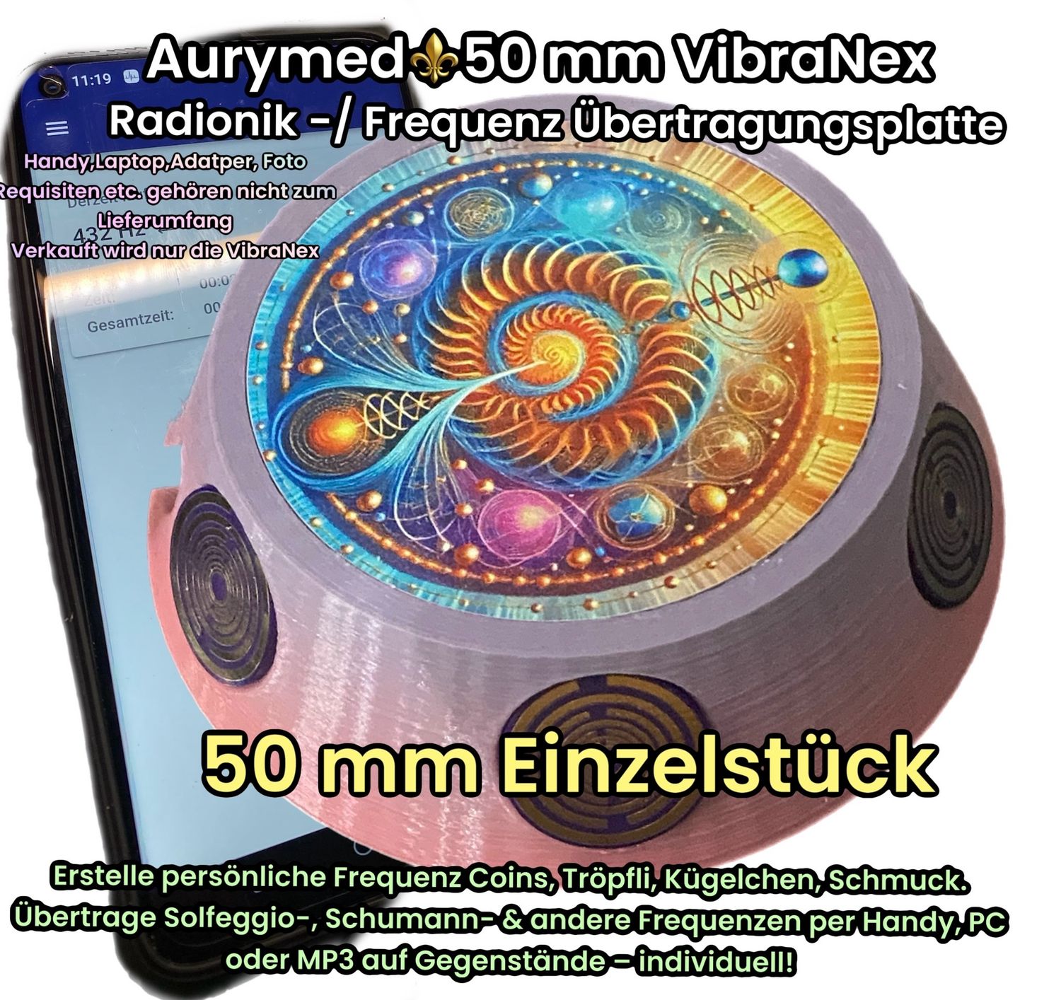 50 mm VibraNex UFO, Farbverlauf, Oberflächenplatte bunt - EINZELSTÜCK
