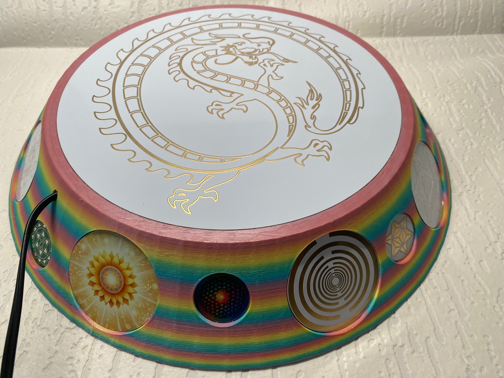 200 mm VibraNex UFO - Einhorn matt, DRACHE Oberflächenplatte GOLD legiert