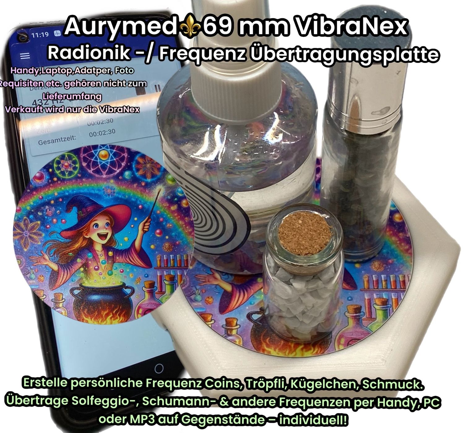 69 mm VibraNex flach - 1 farbig Hexen Motiv - Füllung wählbar