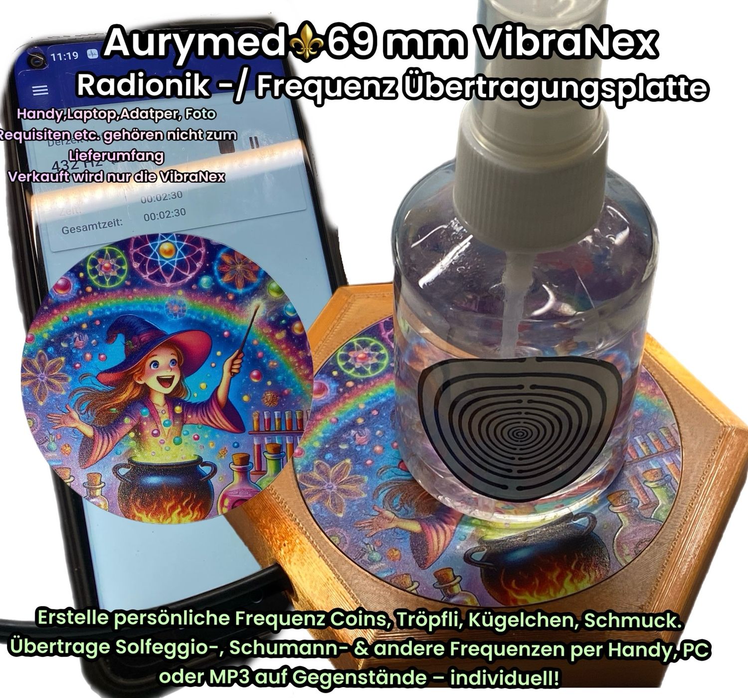 69 mm VibraNex flach - 1 farbig Hexen Motiv - Füllung wählbar