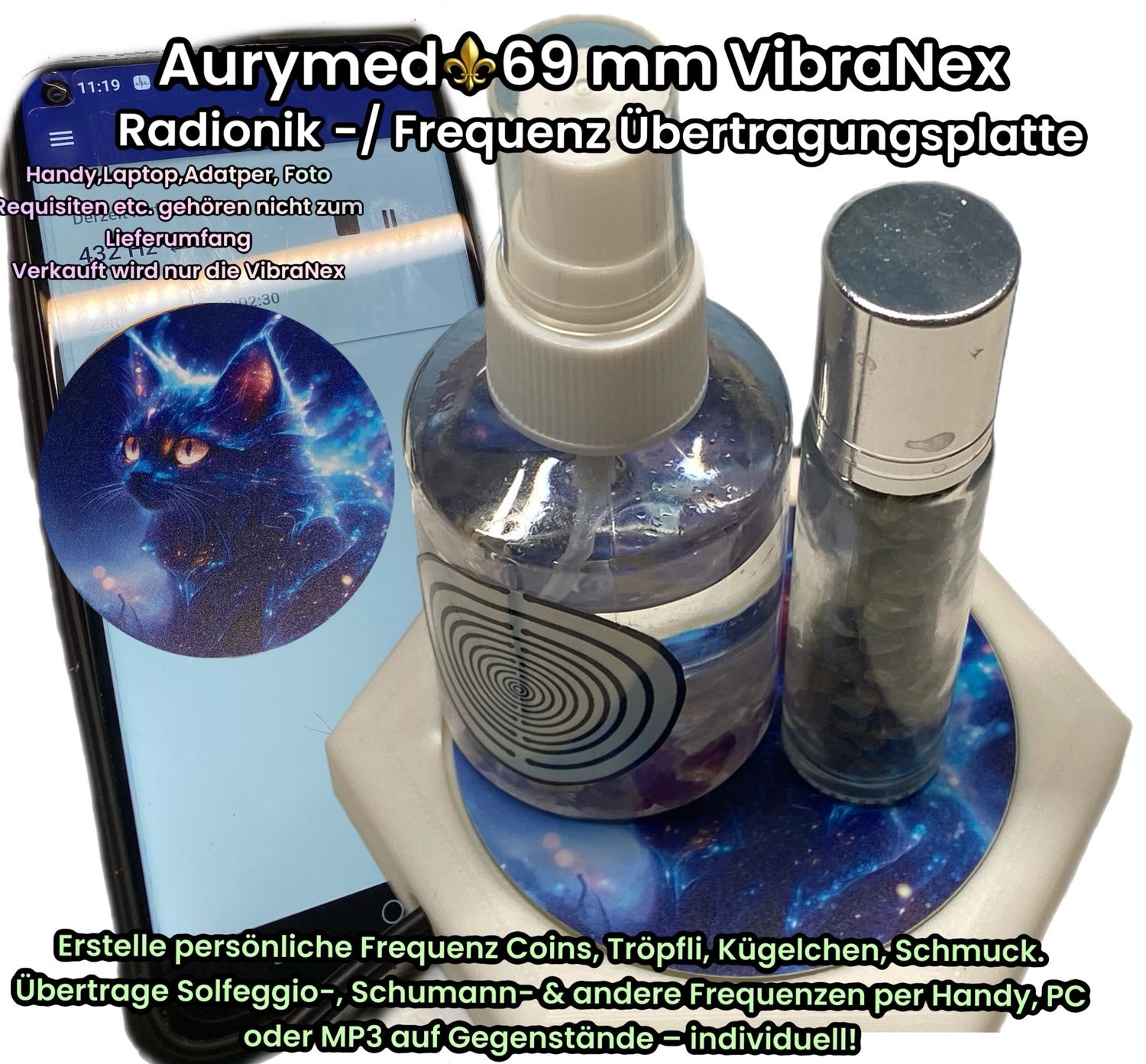 69 mm VibraNex flach - 1 farbig Mystikcat Motiv - Füllung wählbar