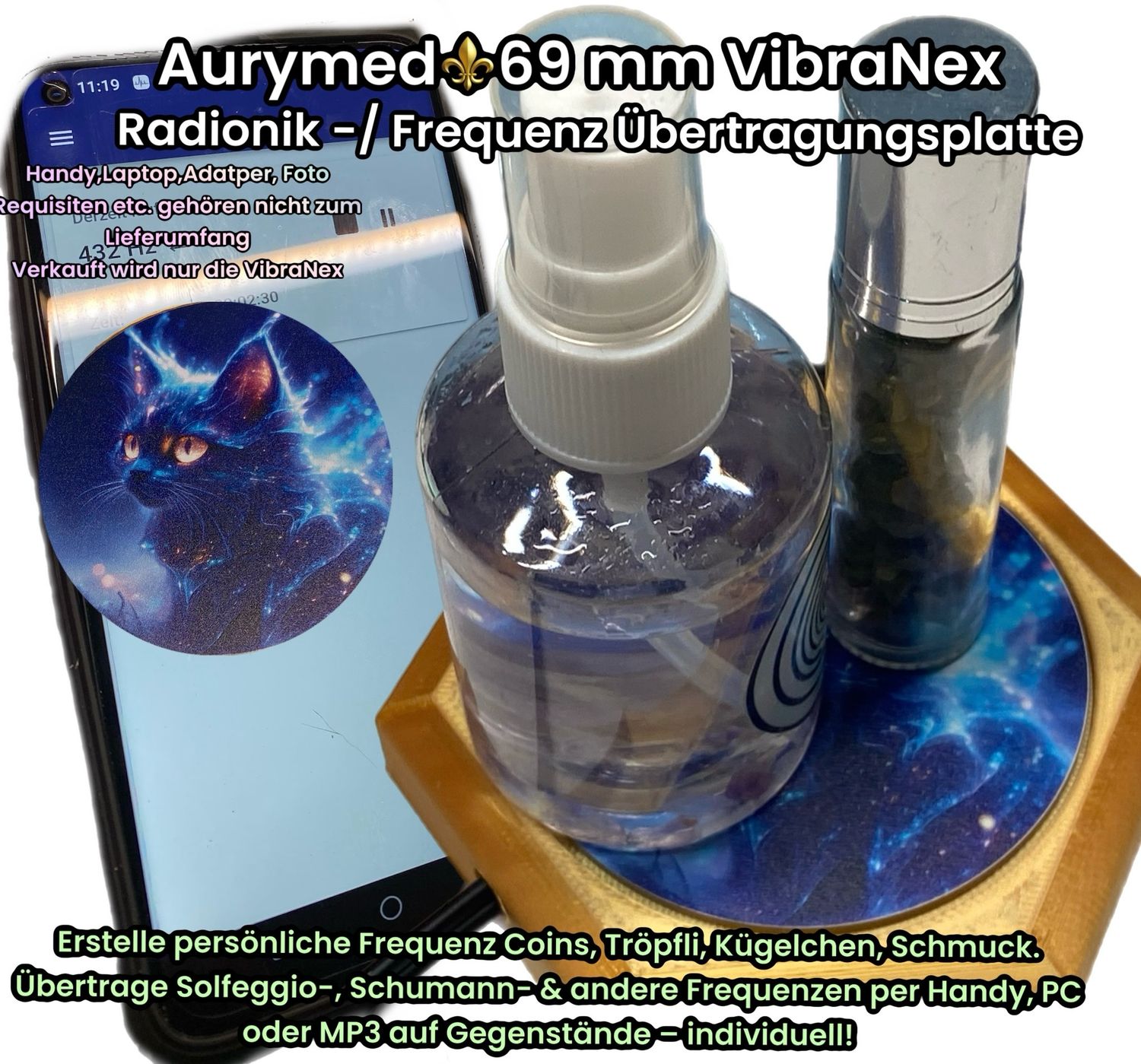 69 mm VibraNex flach - 1 farbig Mystikcat Motiv - Füllung frei wählbar