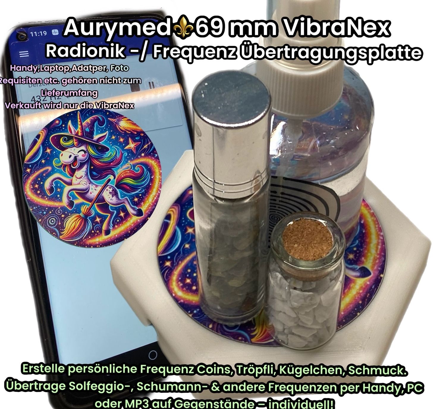 69 mm VibraNex flach - 1 farbig Einhorn Motiv - Füllung wählbar