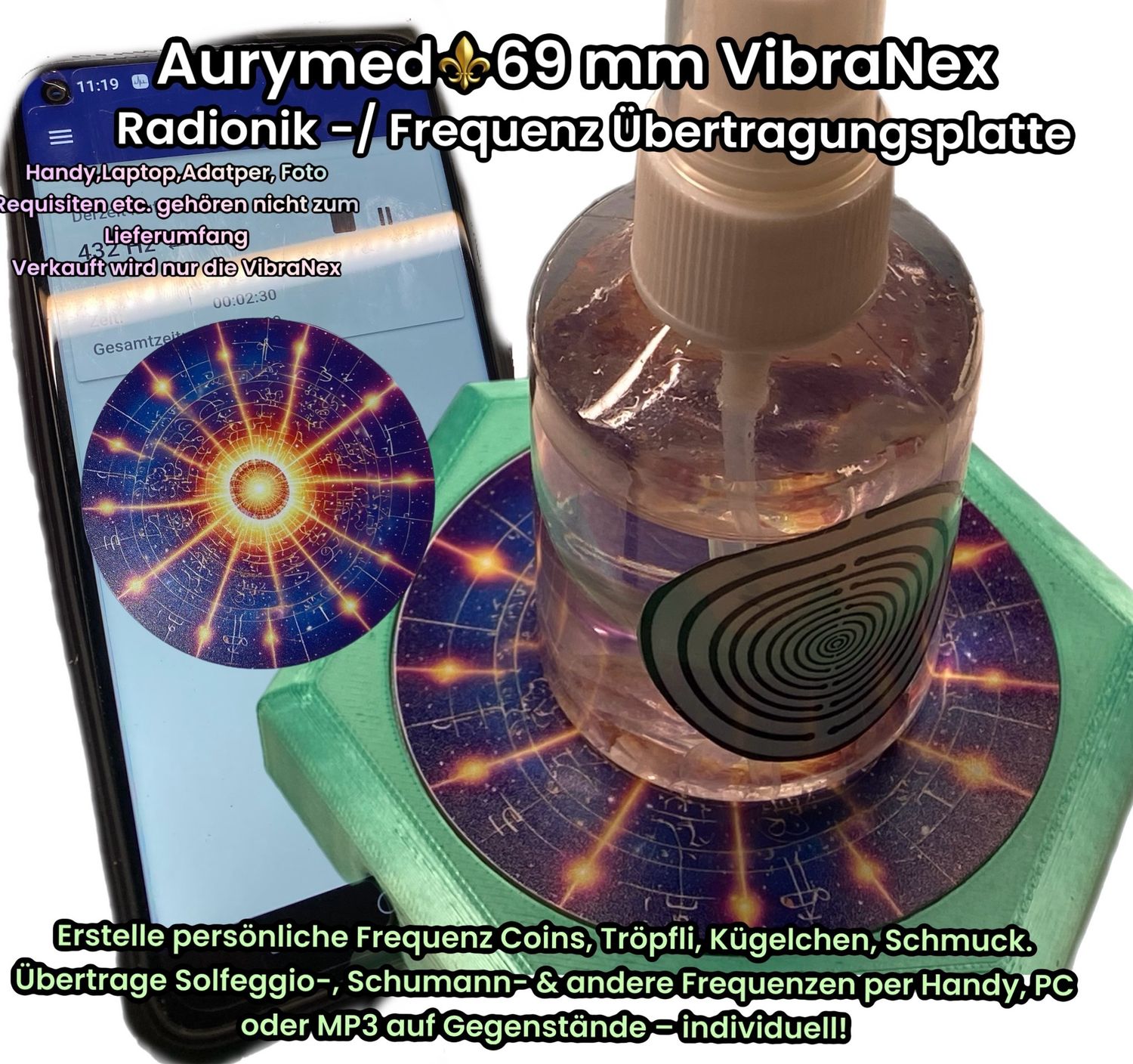 69 mm VibraNex flach - 1 farbig 432 Hz Motiv - Füllung wählbar