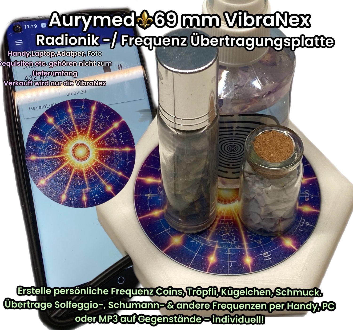 69 mm VibraNex flach - 1 farbig 432 Hz Motiv - Füllung wählbar