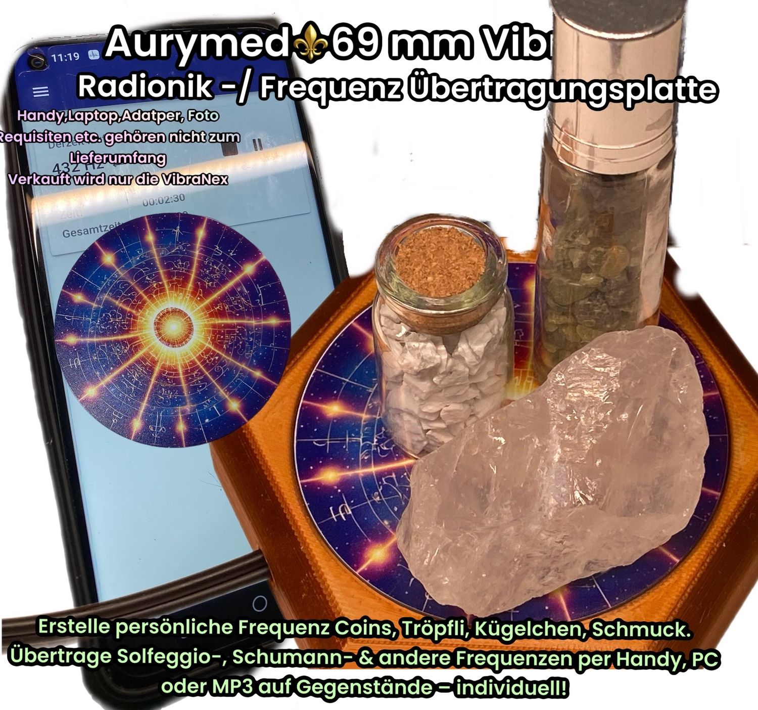 69 mm VibraNex flach - 1 farbig 432 Hz Motiv - Füllung wählbar