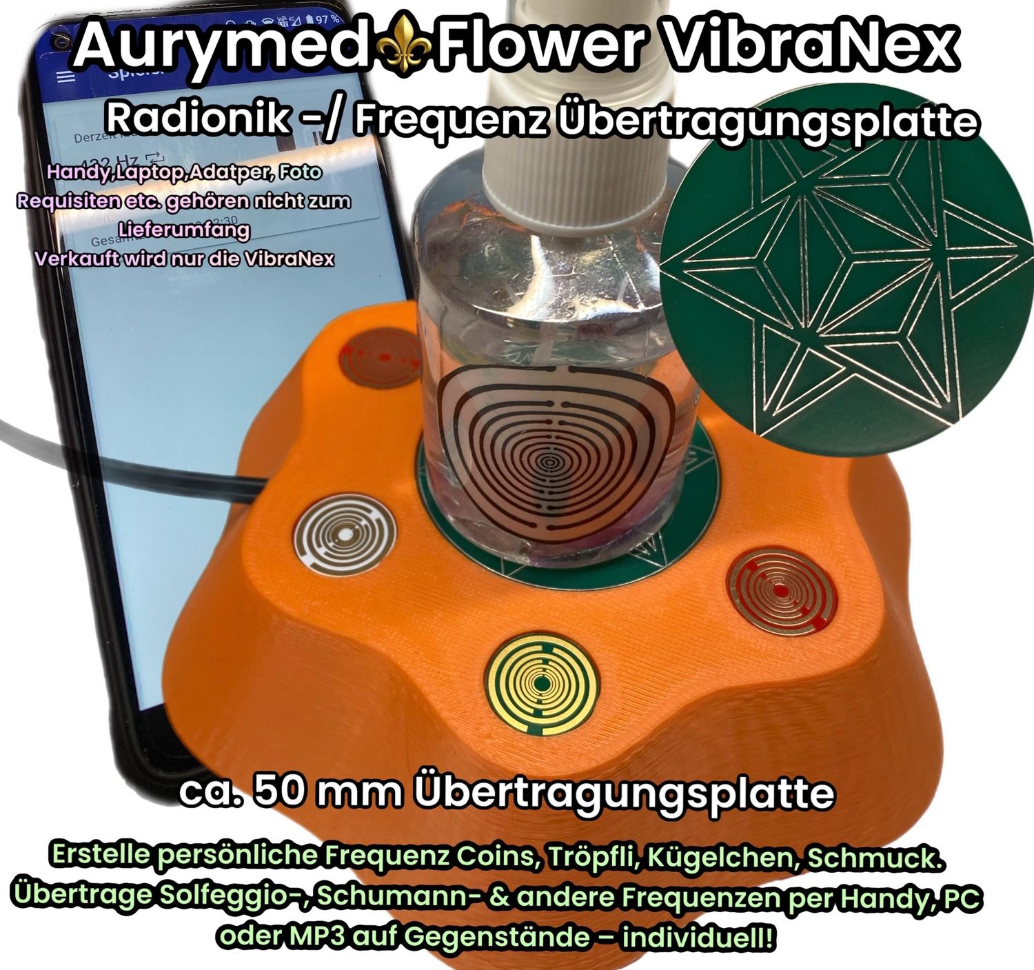 VibraNex Flower - 50 mm Oberflächenplatte - Merkaba