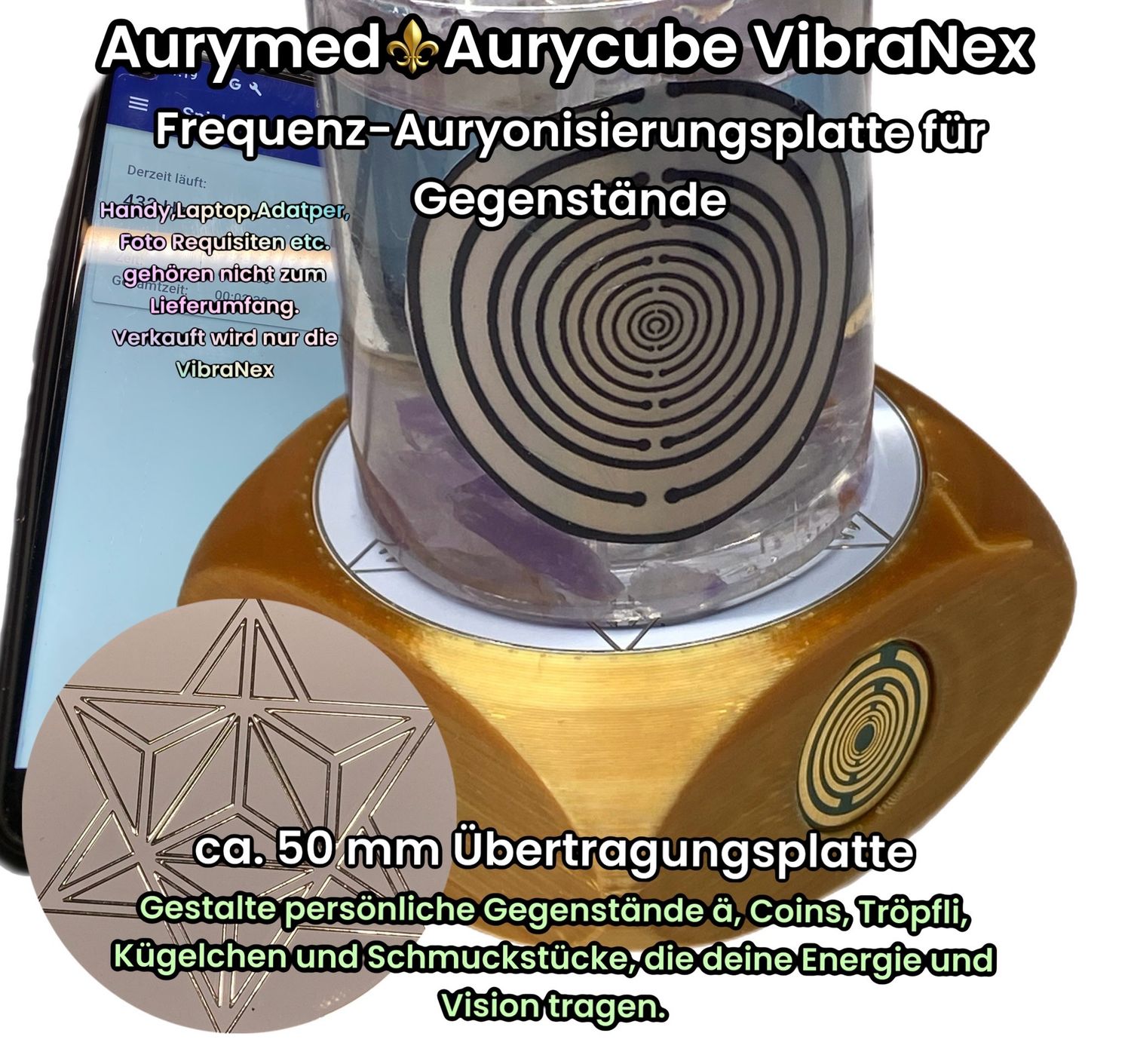 VibraNex Aurycube - 50 mm Oberflächenplatte - Merkaba