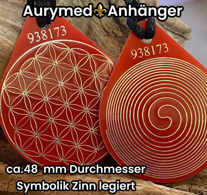 Anhänger Blume des Lebens - Bifilar Spule, rot, ca. 40 mm x 48 mm, Zinn legiert