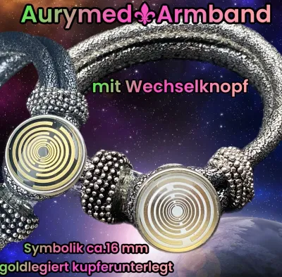Armband-silberfarbend,mit 2x Wechseldruckknopf,Symbol Lakhovsky MWO Schwingkreis Oszillator Antenne (stromlos), Wechsel Disc ca. 18 mm hinter Glas,