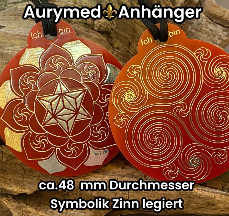 Amulette  - Ich bin - Merkaba - Triskele rot mit Zinn legiert ca. 48mmx52 mm