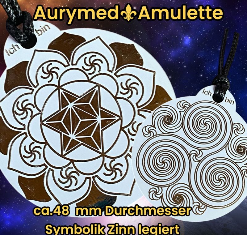 Amulette  - Ich bin - Merkaba - Triskele weiß mit Zinn legiert ca. 48mmx52 mm