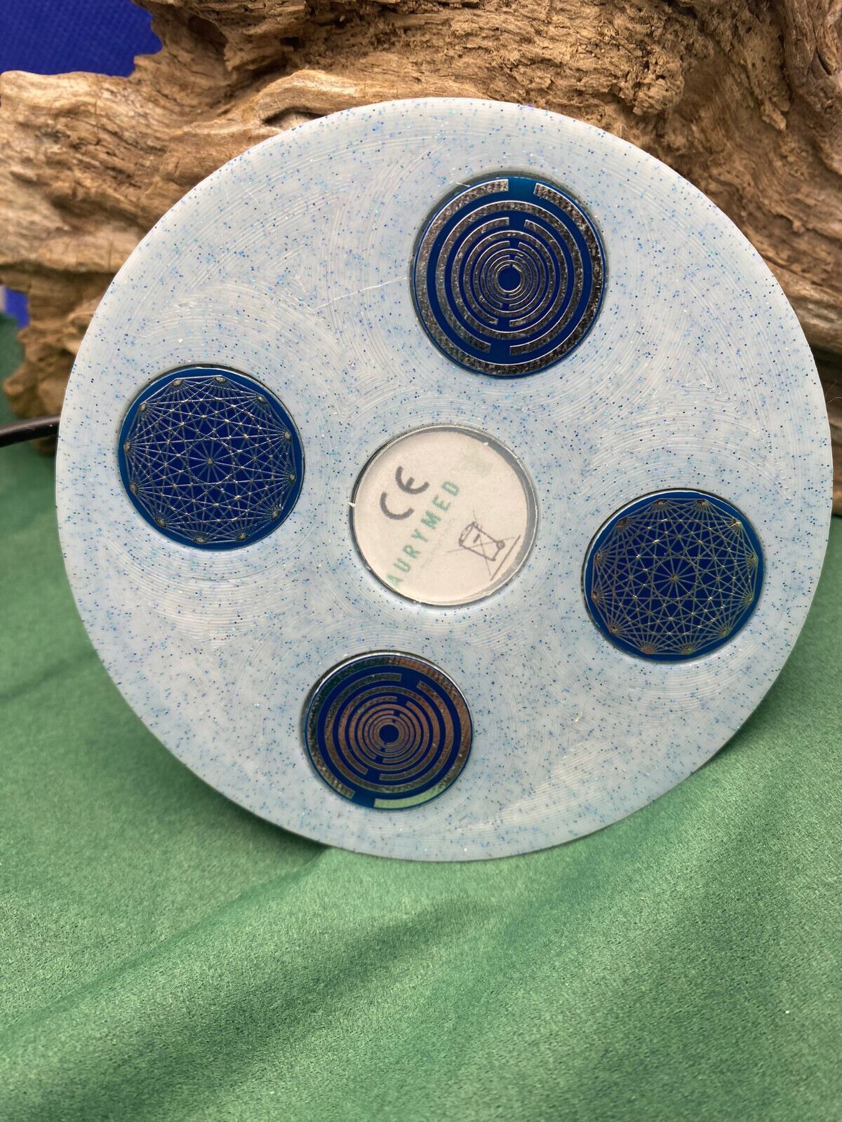 69 mm VibraNex Brunnen - Limited Glitzer Edition, Oberflächenplatte Zinn legiert, Füllung Rosenquarz