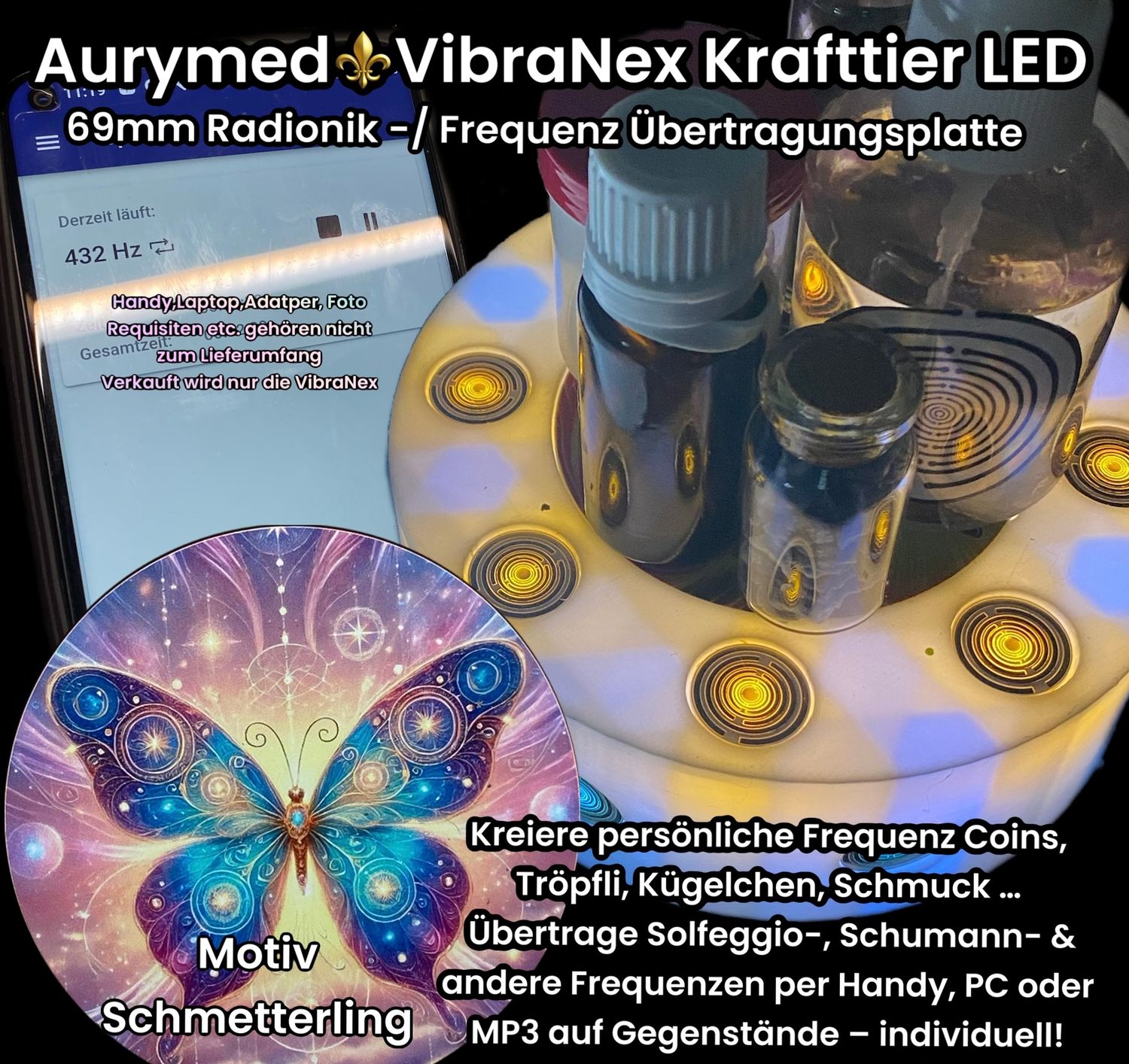 VibraNex LED Krafttier Schmetterling – LED- & Gehäusefarbe und Füllung frei wählbar
