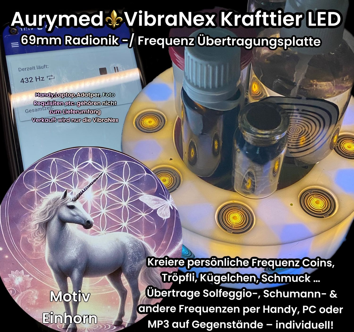 VibraNex LED Krafttier Einhorn – LED- & Gehäusefarbe und Füllung frei wählbar