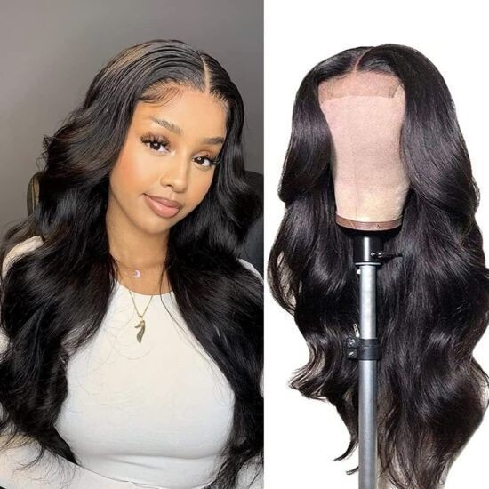 Middle part T lace frontal curly Virgin human hair wig
