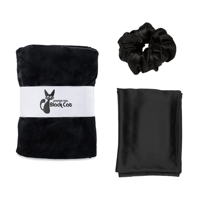 1 microfiber towel + 1 Satin Pillow Case + 1 satin scrunchie