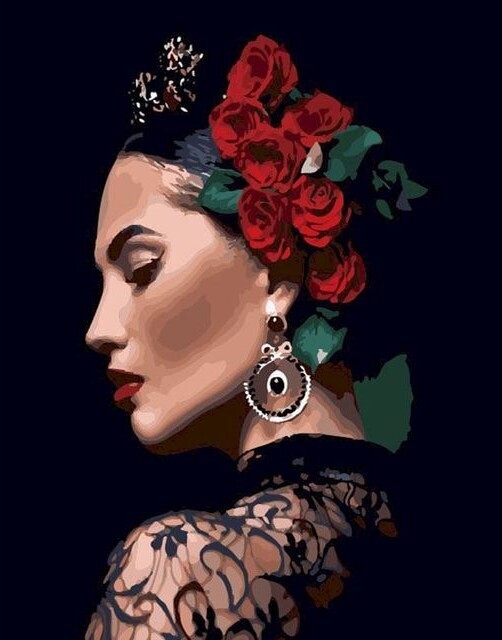 Lady with red Roses / Paint with Numbers