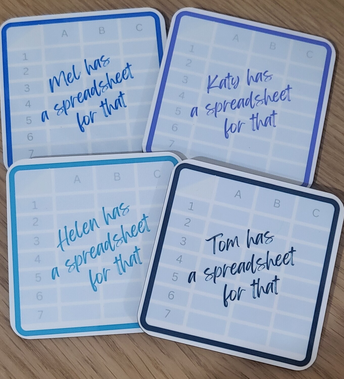 Personalised Spreadsheet Coaster gift secret santa xmas stocking Any name/colour