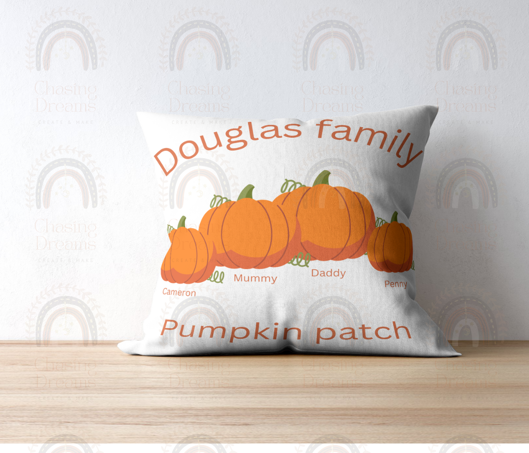 Autumn Halloween family cushion pumpkin characters personalised with names