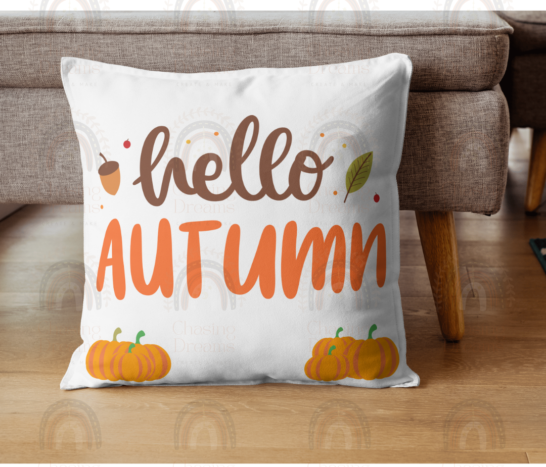 Hello Autumn cushion with pumpkins