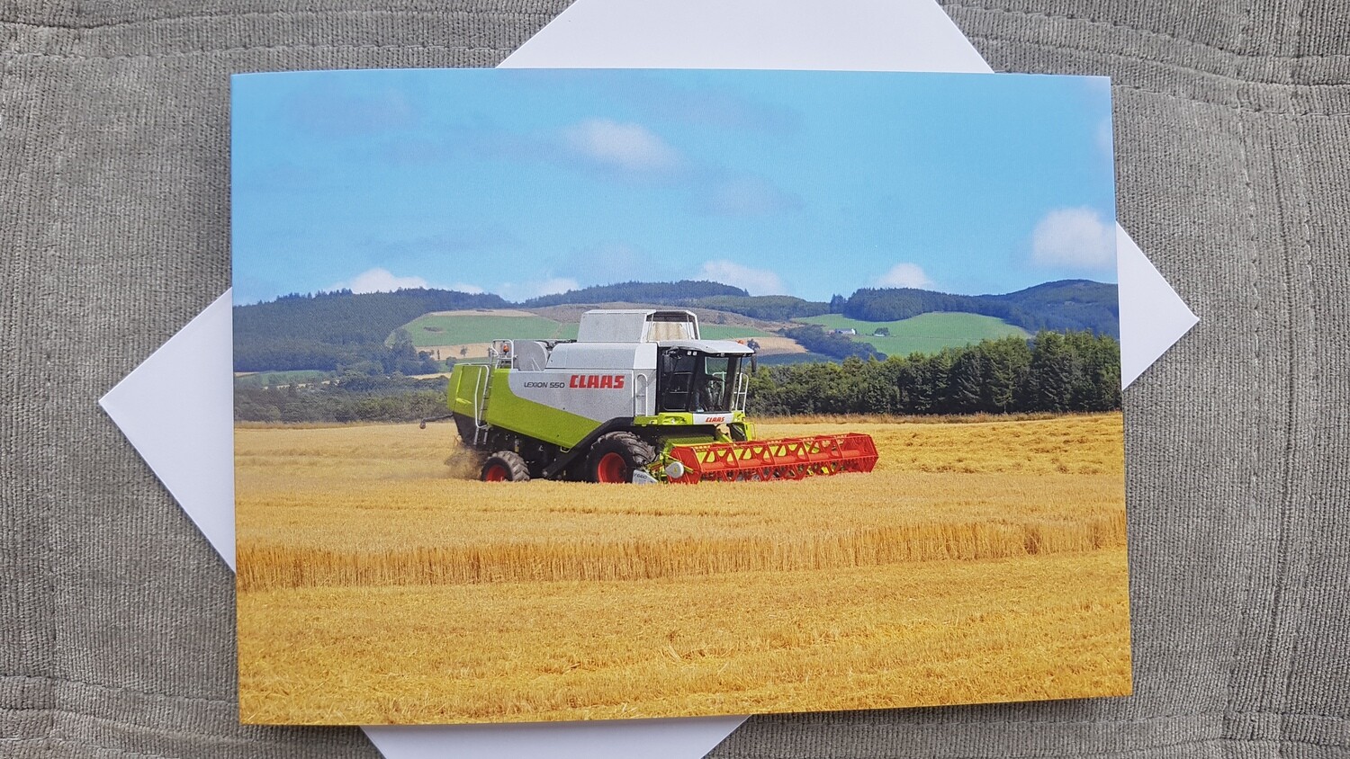 Farming Birthday card (blank) -Claas combine harvesting crop