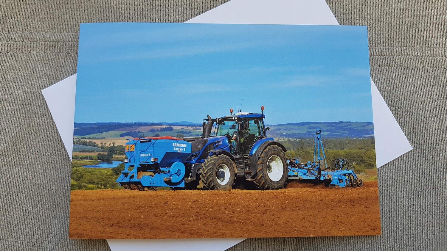 Farming Birthday Card (blank) - Valtra tractor sowing