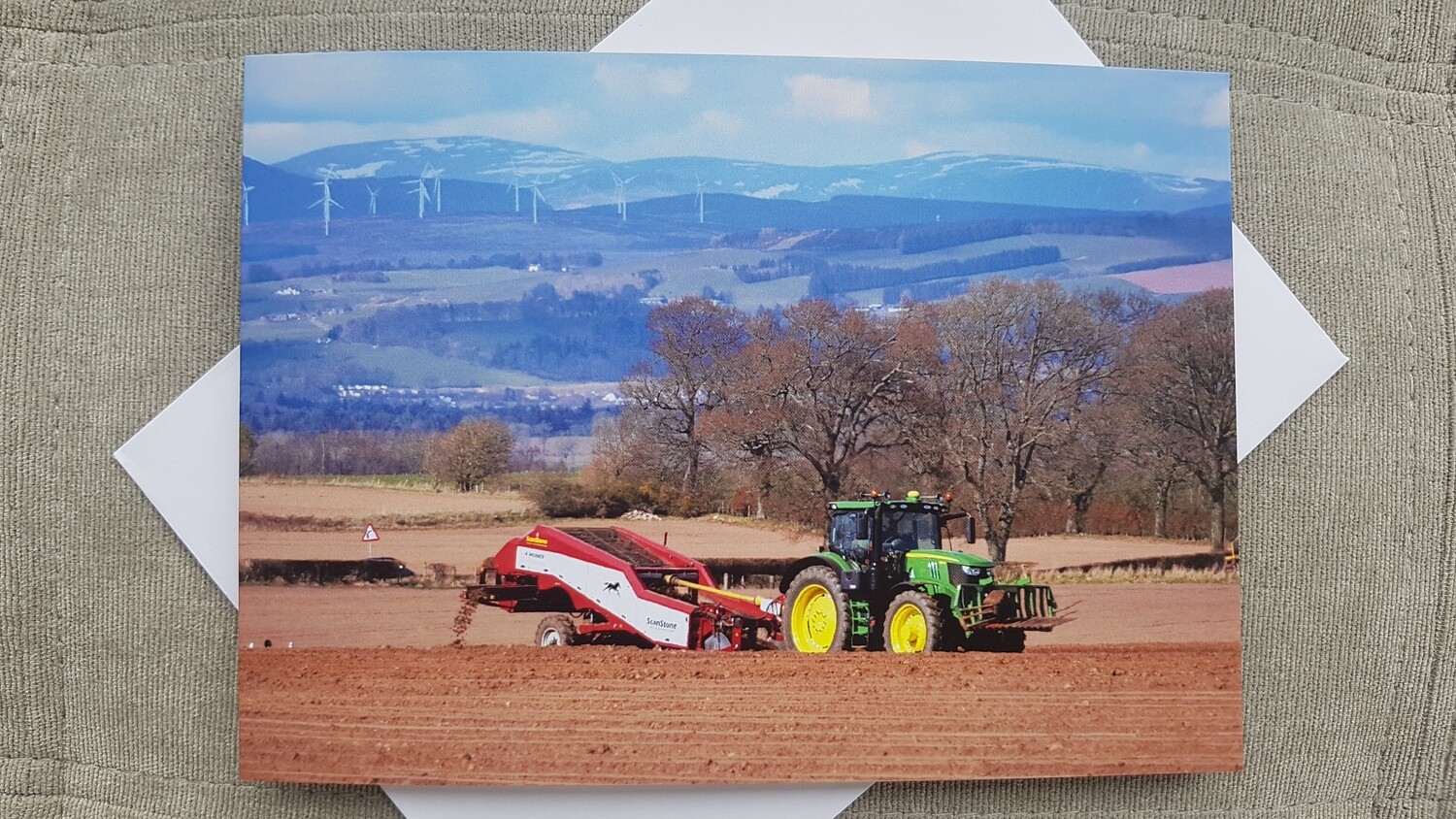 ​Farming Birthday Card (blank)  John Deere tractor at potatoes