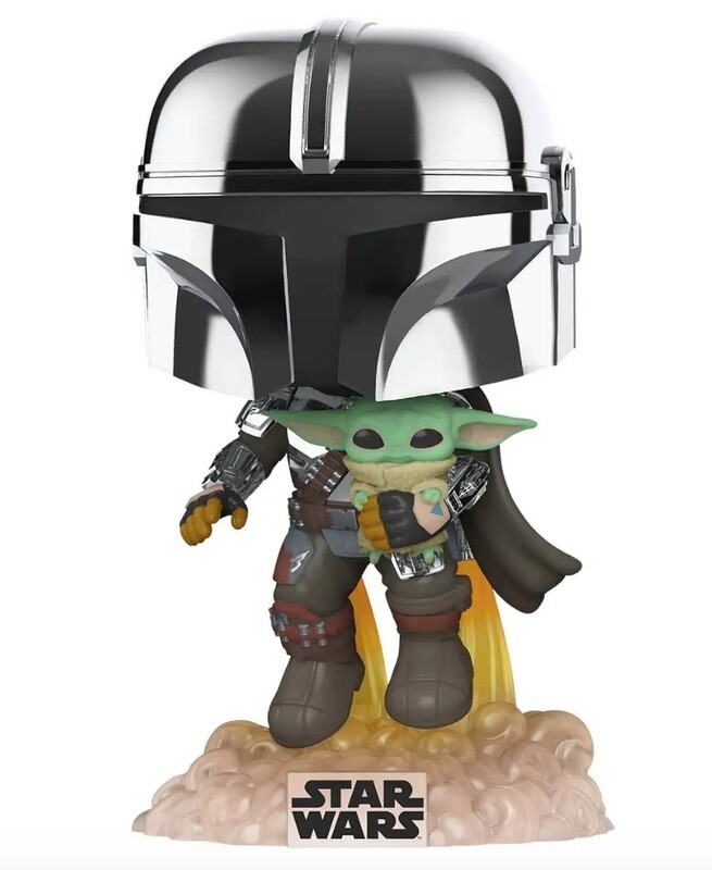 Funko Pop Mandalorian con Grogu Acabado Cromado