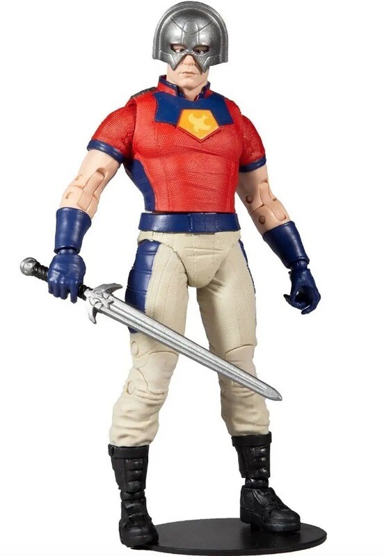 Peacemaker (John Cena - The Suicide Squad) Figura de acción de 7 pulgadas con pieza Build-A King Shark y accesorios