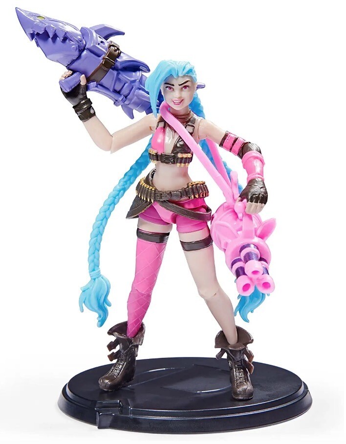 League of Legends, Figura coleccionable Jinx oficial de 4 pulgadas con detalles de primera calidad y 2 accesorios, colección The Champeon, grado coleccionista