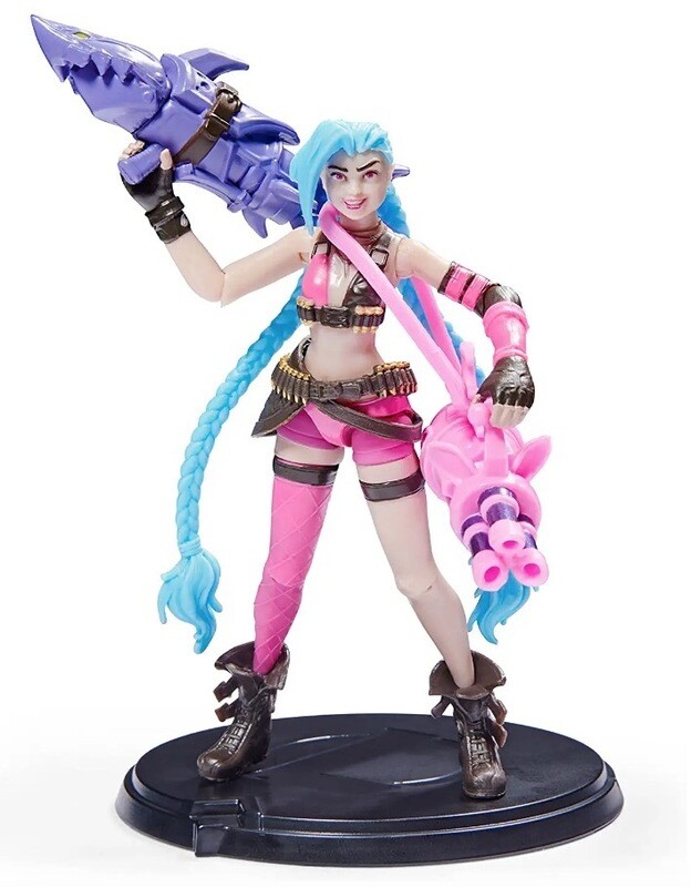 League of Legends, Figura coleccionable Jinx oficial de 4 pulgadas con detalles de primera calidad y 2 accesorios, colección The Champeon, grado coleccionista
