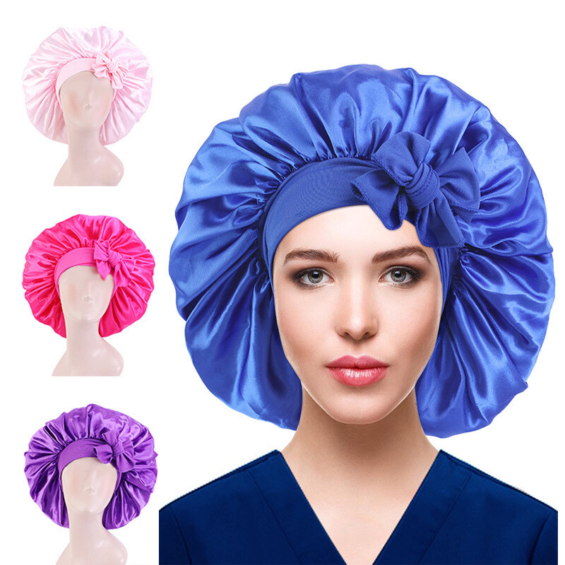 New Large Satin Bonnet Silk Night Sleeping Cap Long Satin Bonnet With