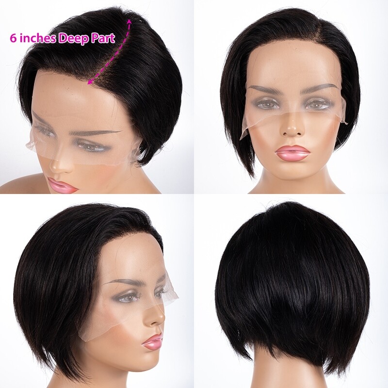 Straight Pixie Cut Wig 13x6x2 Frontal Side T Part Short Bob Wigs Cheap