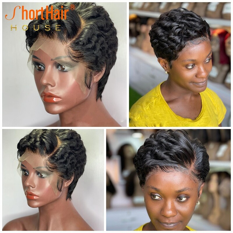 Highlight Colored Short Pixie Cut Bob Body Wave Human Hair Wigs