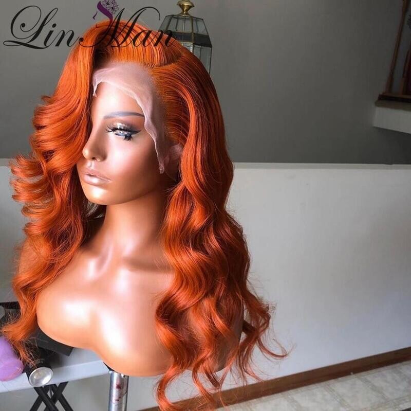Ginger Orange Wavy Lace frontal Human Hair Wig Brazilian Remy Hair For