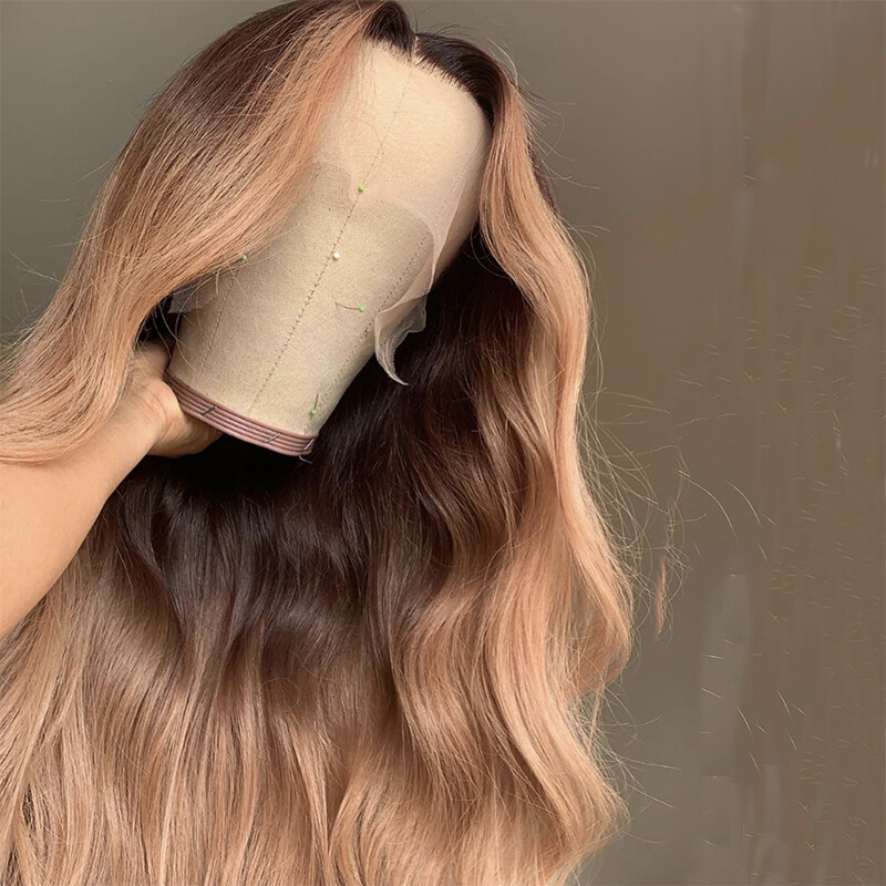 Ombre Brown Champagne Color Wave Lace Front Human Hair Wigs With Baby