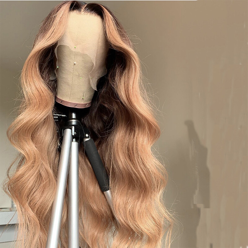 Ombre Brown Champagne Color Wave Lace Front Human Hair Wigs With Baby