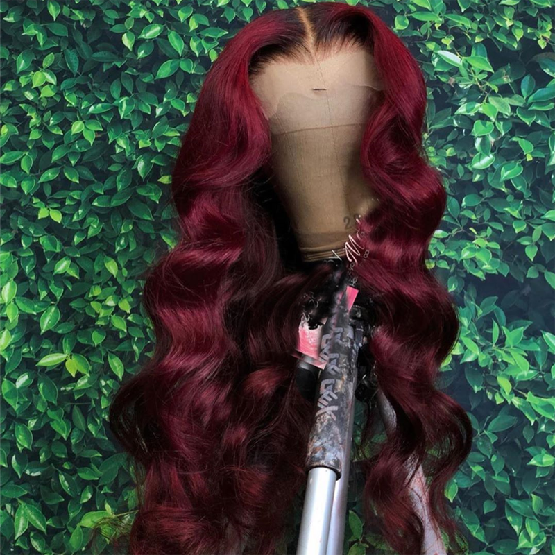 99J Burgundy 13X4 Lace Frontal Wigs Colored 180% Lace Front Human Hair