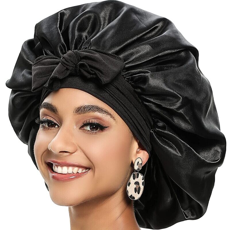 New Large Satin Bonnet Silk Night Sleeping Cap Long Satin Bonnet With