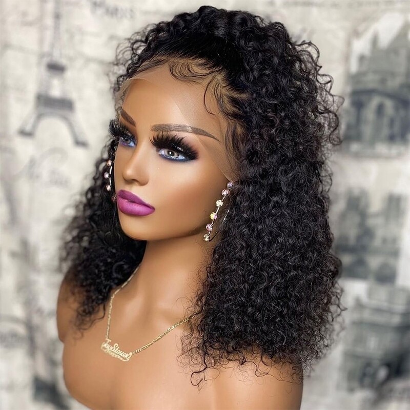Short Curly Bob Wig Lace Front Human Hair Wigs For Black Women Deep