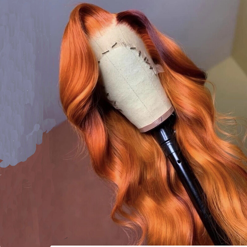 Ginger Orange Wavy Lace frontal Human Hair Wig Brazilian Remy Hair For